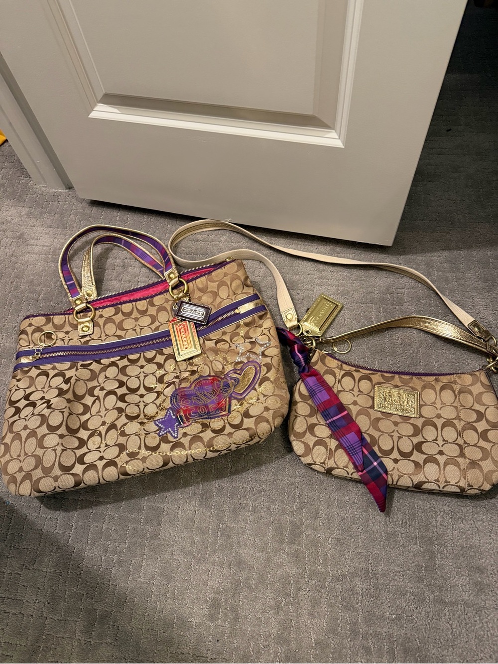 2 coach poppy bags/ tote bag and shoulder bag with long strap